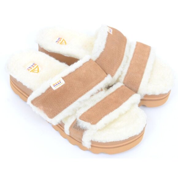 Rare REEF Vista Hi Shearling Womens 7 Leather Sandal Hook & Loop Footbed NEW - Picture 2 of 10